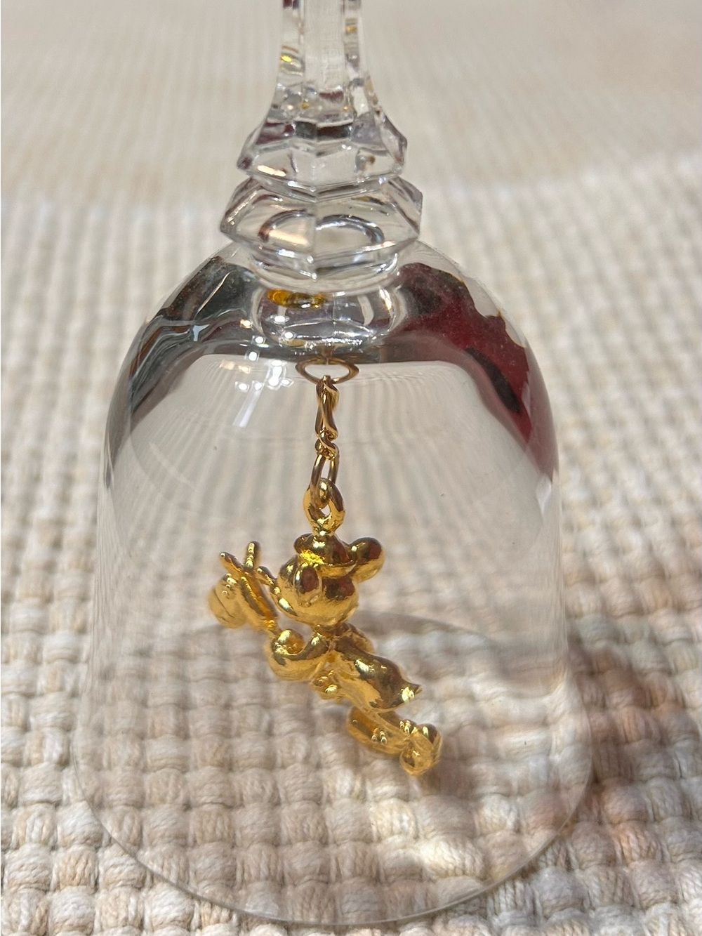 Vintage Gold-tone Mickey Mouse Charm Under Glass Bell
